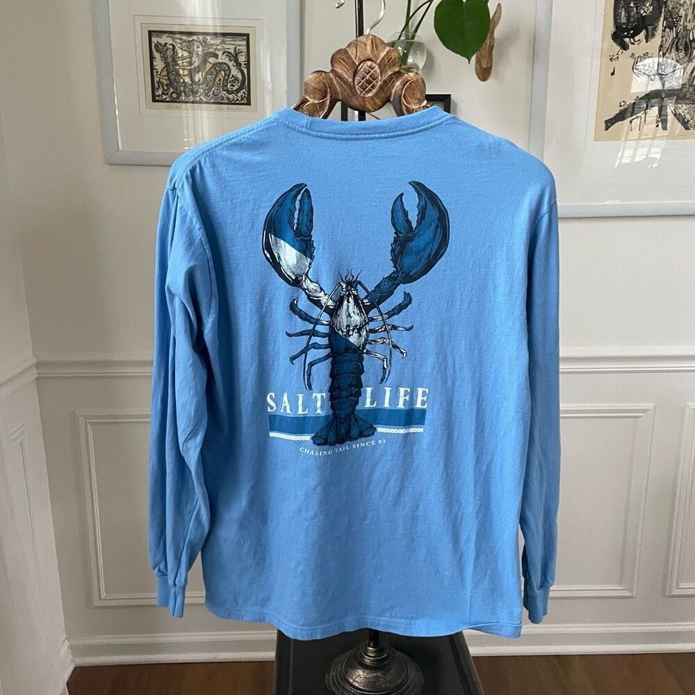 Salt Life Blue Lobster Long Sleeve Pocket Tshirt M